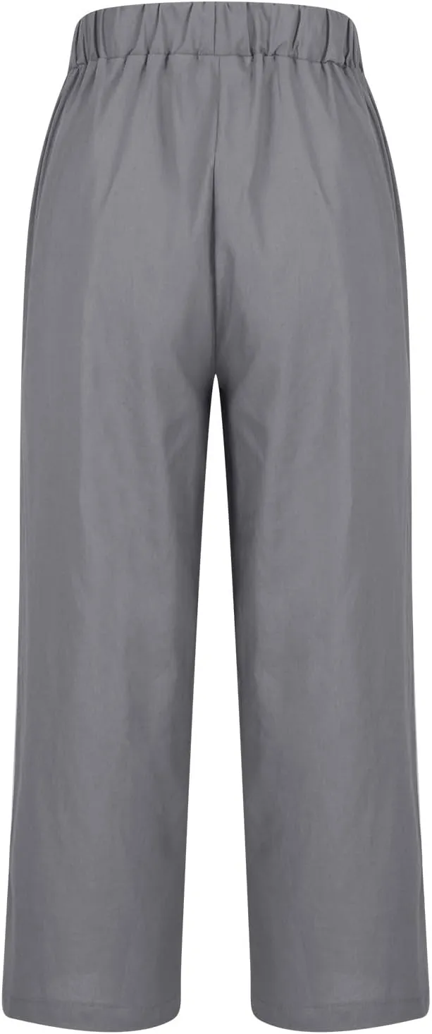 Womens Linen Pants with Pockets Casual Ankle Pant High Waist Comfy Lightweight Loose Trousers Beach Cropped Pants