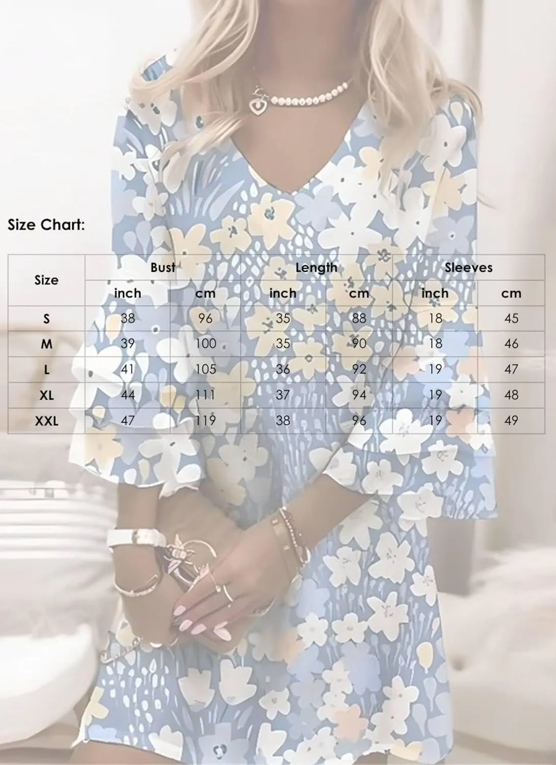 Women's Mini Dress Blue Floral Print V-Neck 3/4 Bell Sleeve Layered Sweet Elegant 2025 Spring Summer Beach Sundress