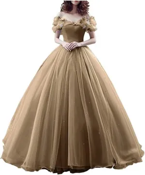 Women's Off Shoulder Fairy Prom Gown Cinderella Tulle Formal Evening Party Gowns Sweet 15 16