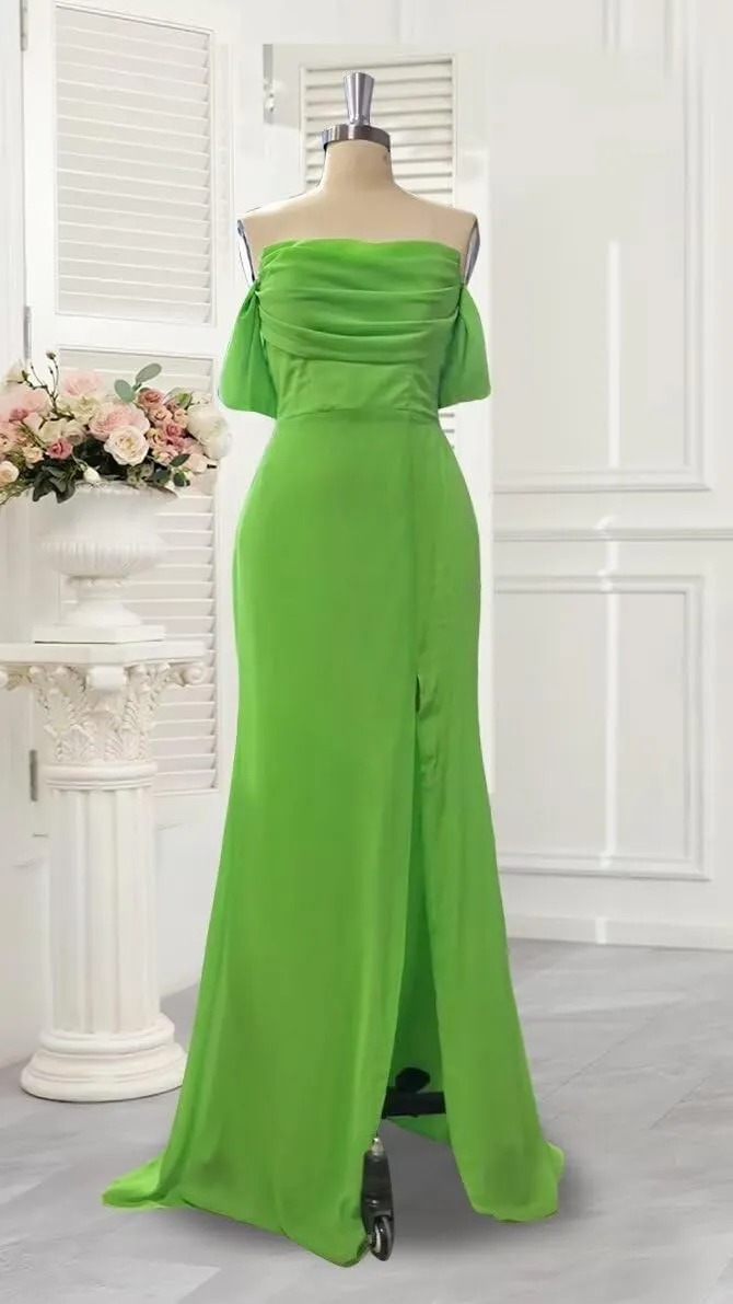 Women's Off The Shoulder Bridesmaid Dresses Side Split Chiffon Mermaid Long Formal Evening Gown