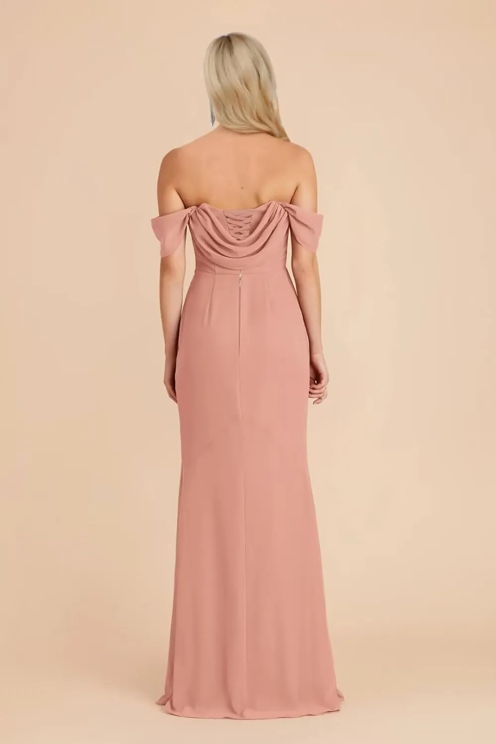 Women's Off The Shoulder Bridesmaid Dresses Side Split Chiffon Mermaid Long Formal Evening Gown