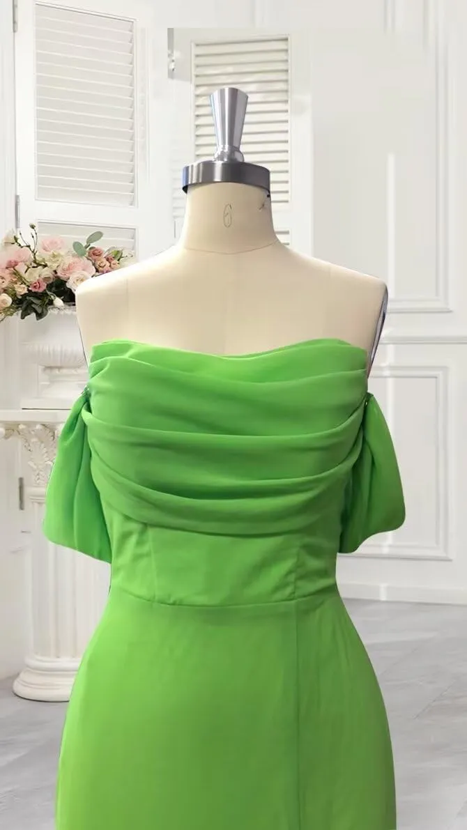 Women's Off The Shoulder Bridesmaid Dresses Side Split Chiffon Mermaid Long Formal Evening Gown