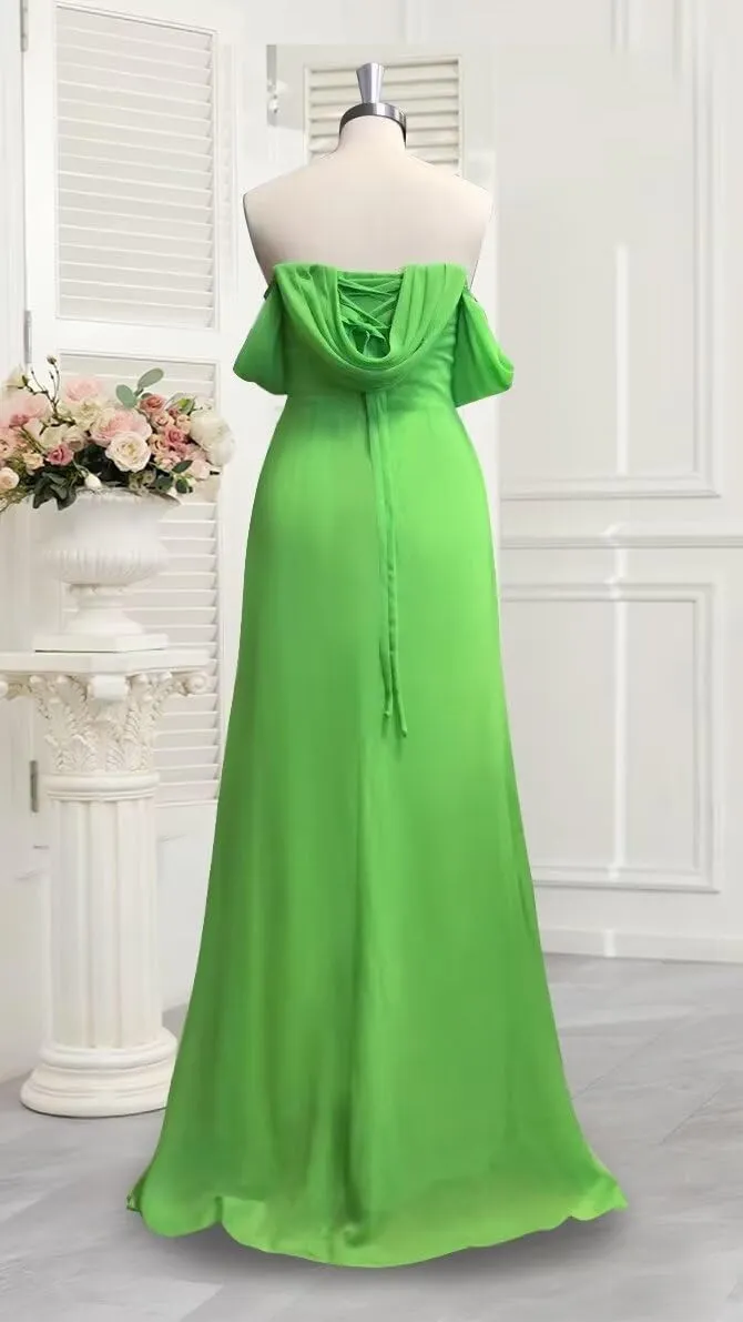 Women's Off The Shoulder Bridesmaid Dresses Side Split Chiffon Mermaid Long Formal Evening Gown