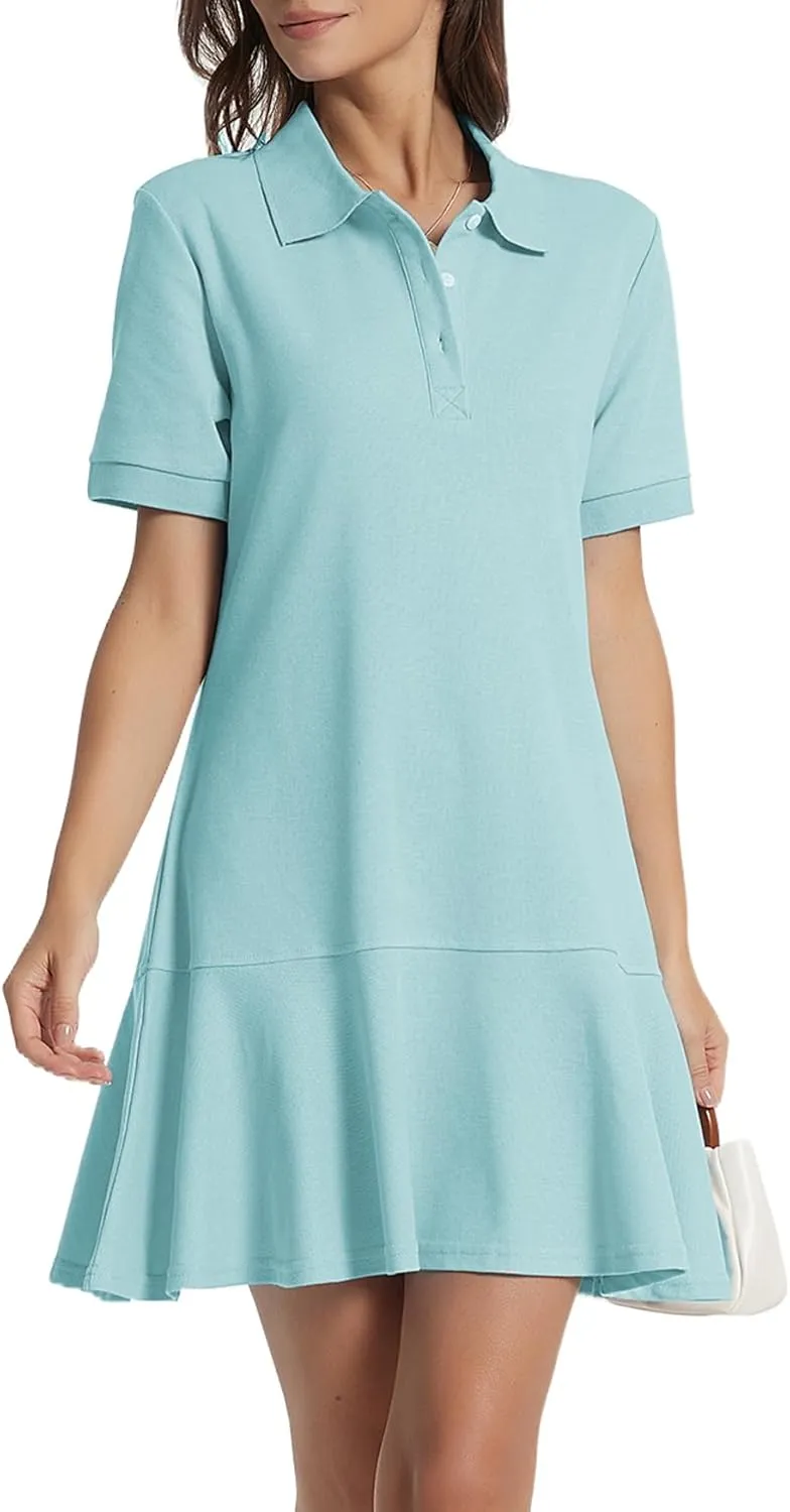 Women's Polo Dress Short Sleeve Ruffle Hem Golf Tennis Summer Mini Dresses