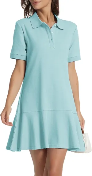 Women's Polo Dress Short Sleeve Ruffle Hem Golf Tennis Summer Mini Dresses