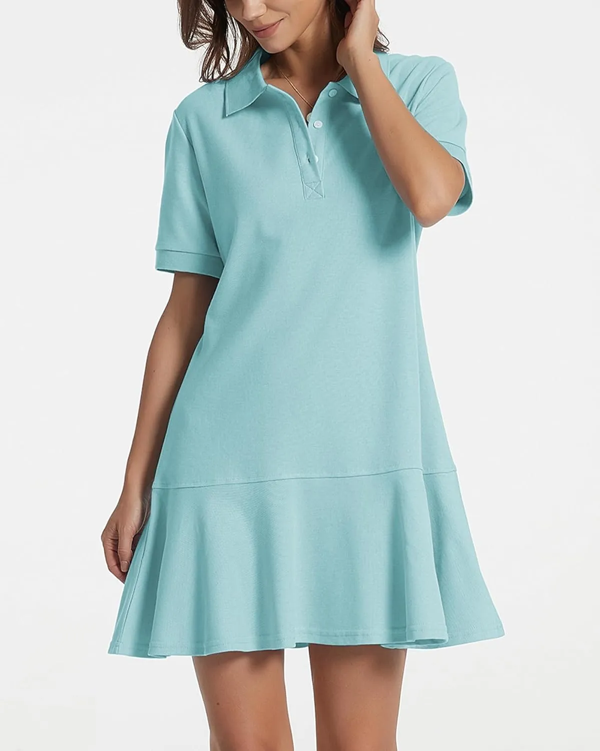 Women's Polo Dress Short Sleeve Ruffle Hem Golf Tennis Summer Mini Dresses
