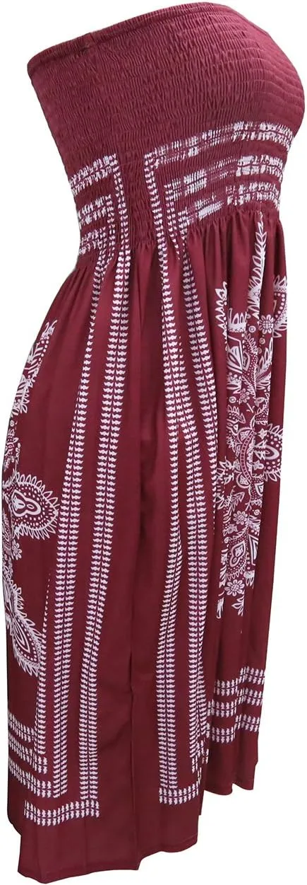 Women's Strapless Floral Bohemian Casual Mini Beach Dress Cover-ups Dress