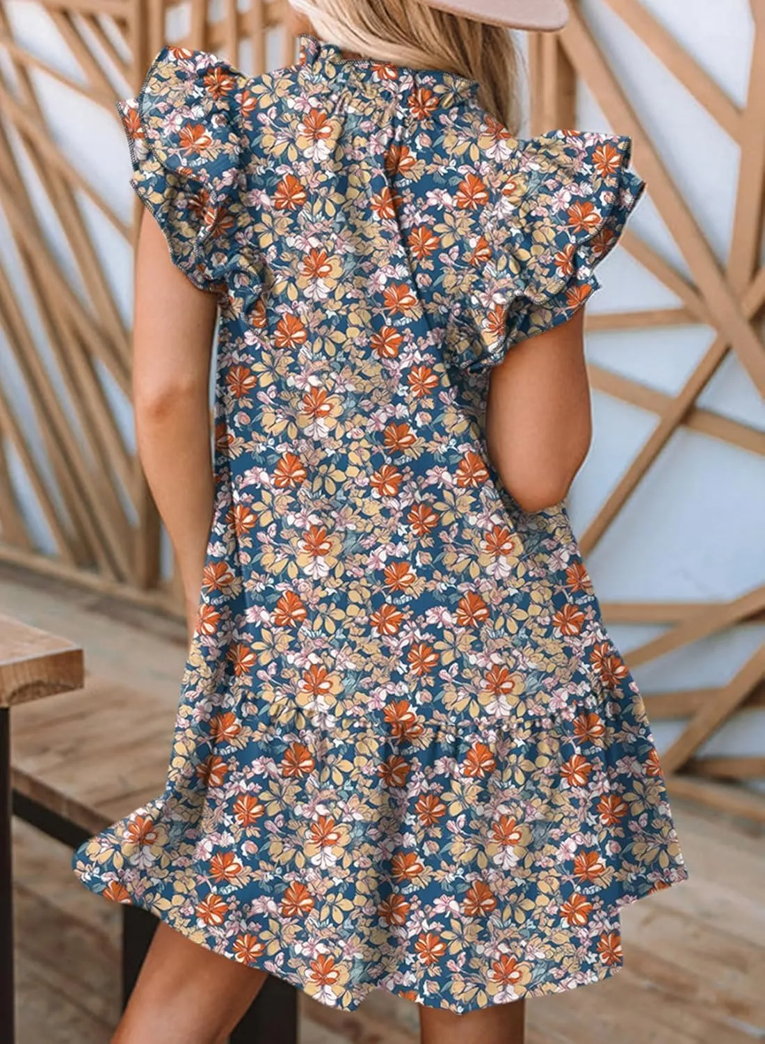 Womens Summer Dresses 2025 V-Neck Drawstring Ruffle Cap Short Sleeve Side Pockets Mini Dress Sundress