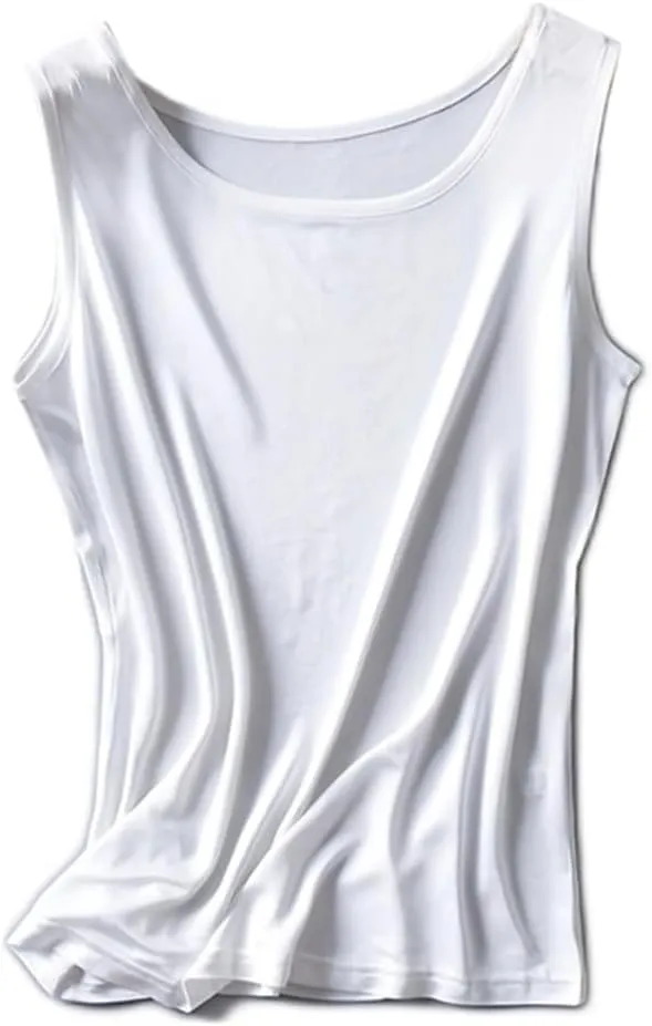 Womens Tank Top Silk Under Shirts Crewneck Basic Undershirts Sleeveless Shirt Loose Fit