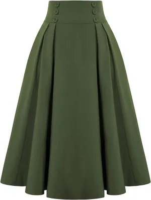 Women's Vintage Stretch Pleated Skirt Viking Renaissance Gothic Long Skirt High Waist A-Line Flared Midi Skirts