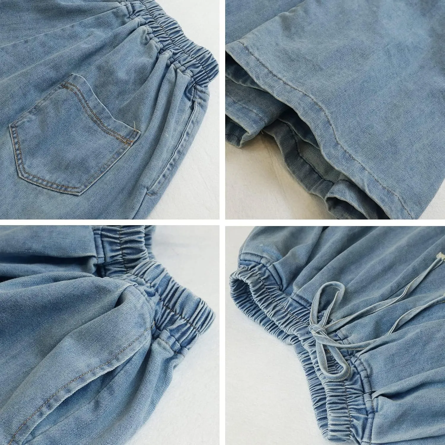 Women's Wide Leg Baggy Jeans Plus Size Loose Elastic Waist Denim Pants with Deep Pockets Light Blue