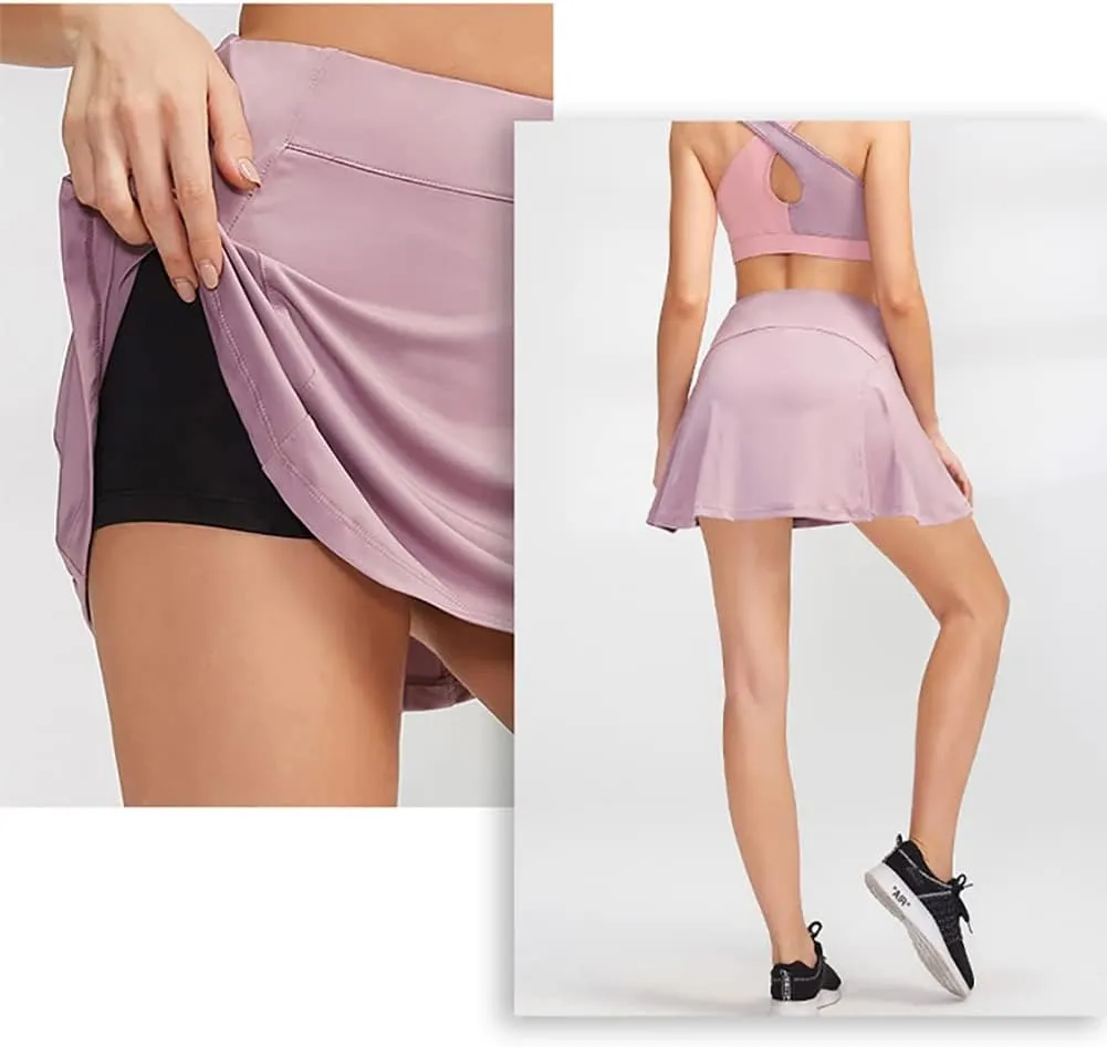 Women's Yoga Active Skort Athletic Stretchy Pleated Tennis Mini Skirt for Running Golf Workout with Pockets