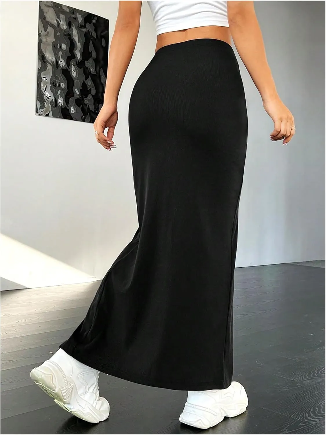 Women's Zip Side Maxi Skirt Casual Split Thigh Bodycon Long Skirt