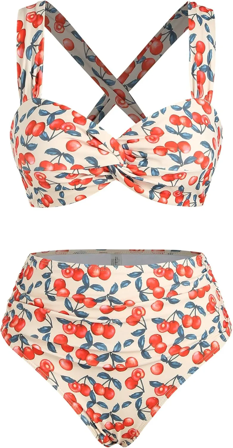 ZAFUL Women's High Waisted Bikini Sets Twist Front Tummy Control Two Piece Swimsuit Bathing Suit