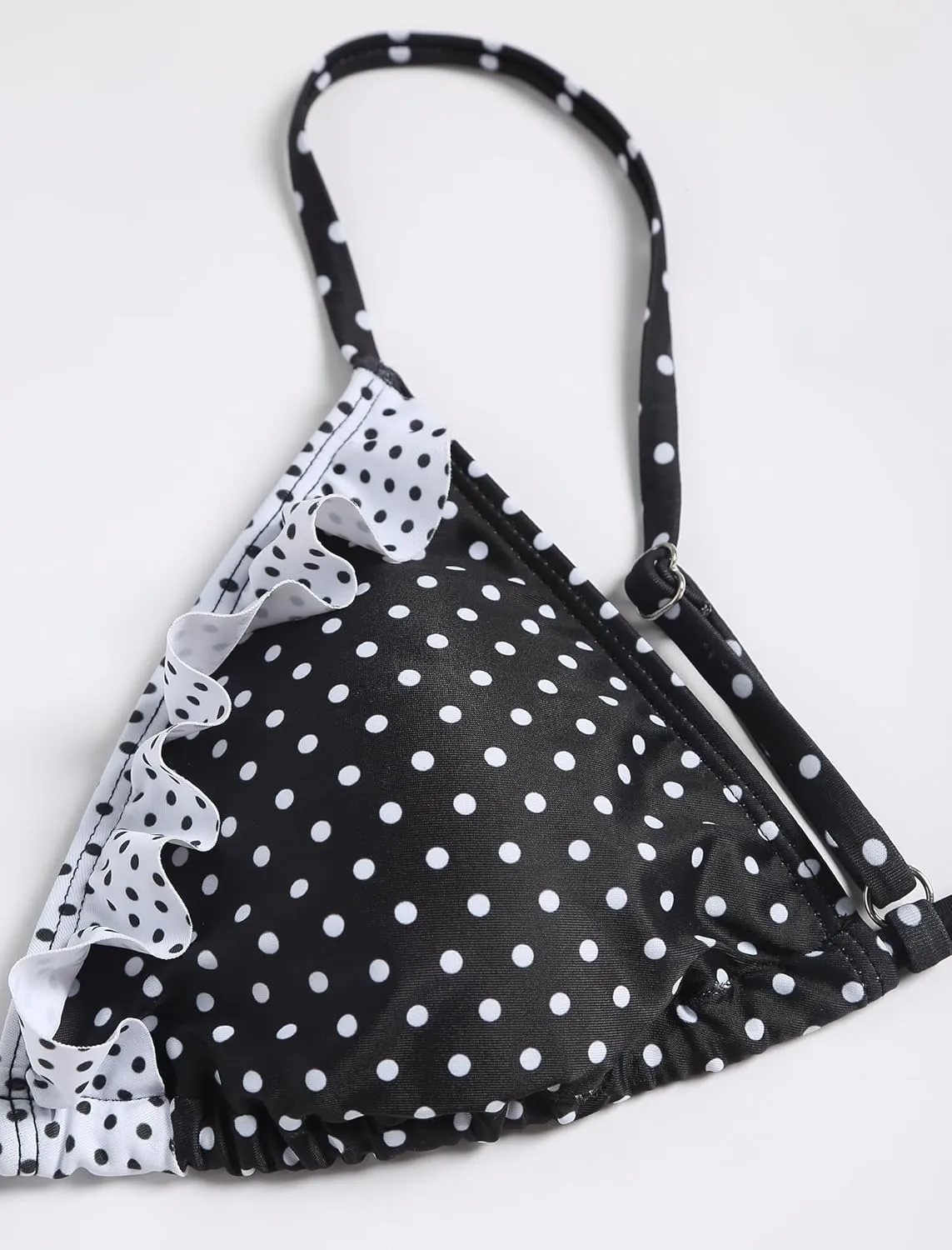ZAFUL Women's Triangle Bikini Lace Frilled Ruffles Gingham Print Tie Side Spaghetti Strap 2 Pieces Bikini Swimsuit