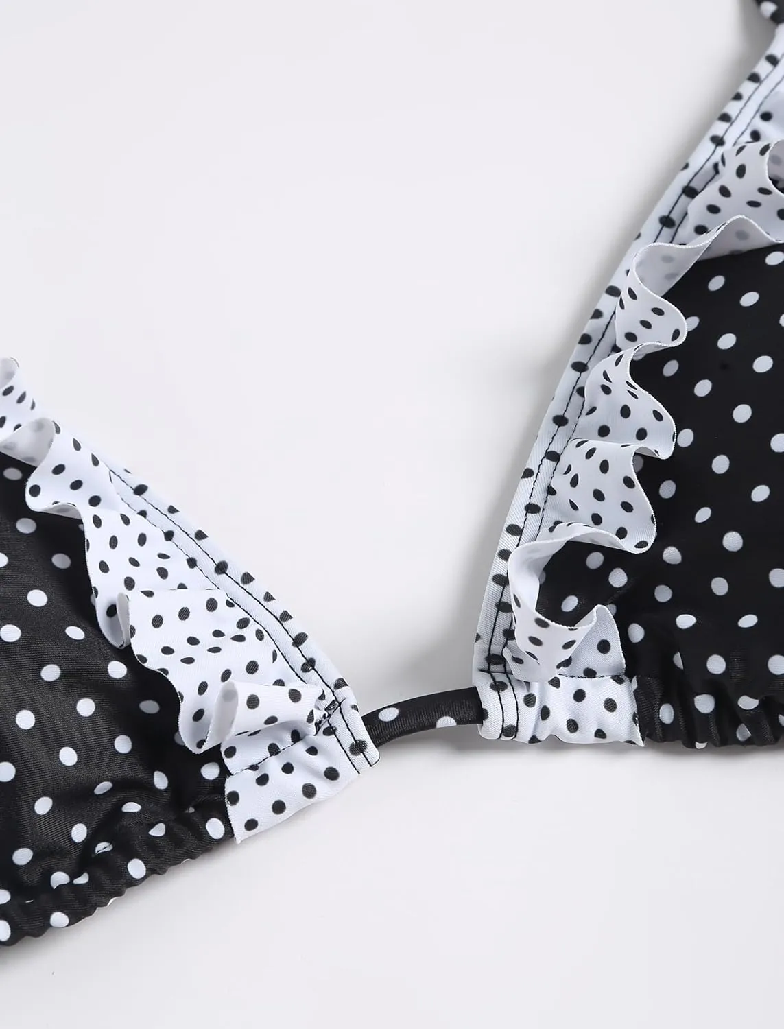 ZAFUL Women's Triangle Bikini Lace Frilled Ruffles Gingham Print Tie Side Spaghetti Strap 2 Pieces Bikini Swimsuit