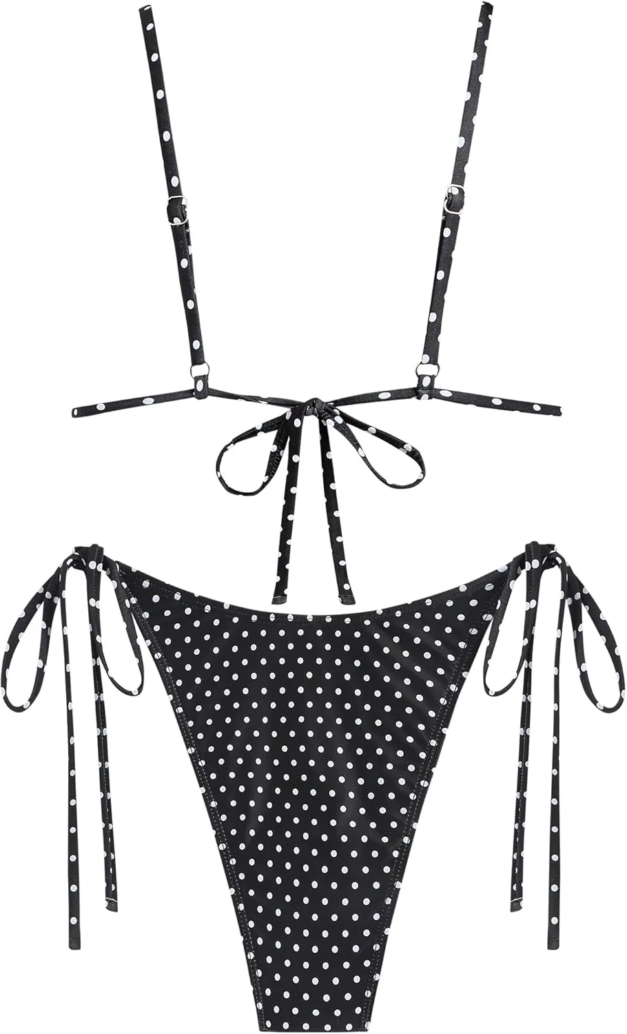ZAFUL Women's Triangle Bikini Lace Frilled Ruffles Gingham Print Tie Side Spaghetti Strap 2 Pieces Bikini Swimsuit