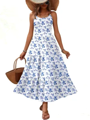 Zeagoo Womens Summer Dresses Casual Floral Long Sundress Tiered Sleeveless Slip Maxi Beach Dress with Pockets