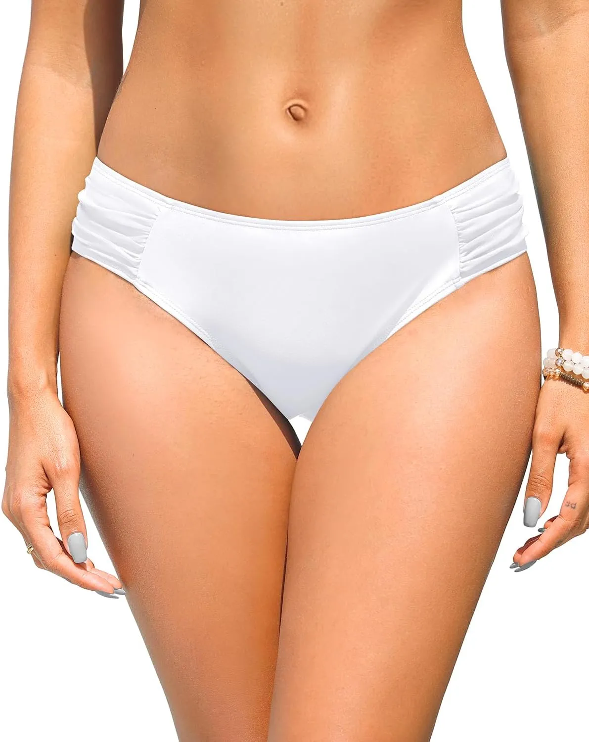 Zmart Women Low Rise Bikini Bottoms - Full Coverage Ruched Bathing Suit Swim Bottom Swimsuits Swimwear
