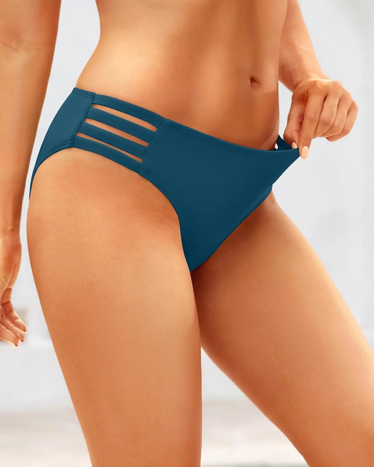 Zmart Women Strappy Bikini Bottoms Full Coverage Bathing Suit Swim Low Rise Cutout Swimsuit Bottom