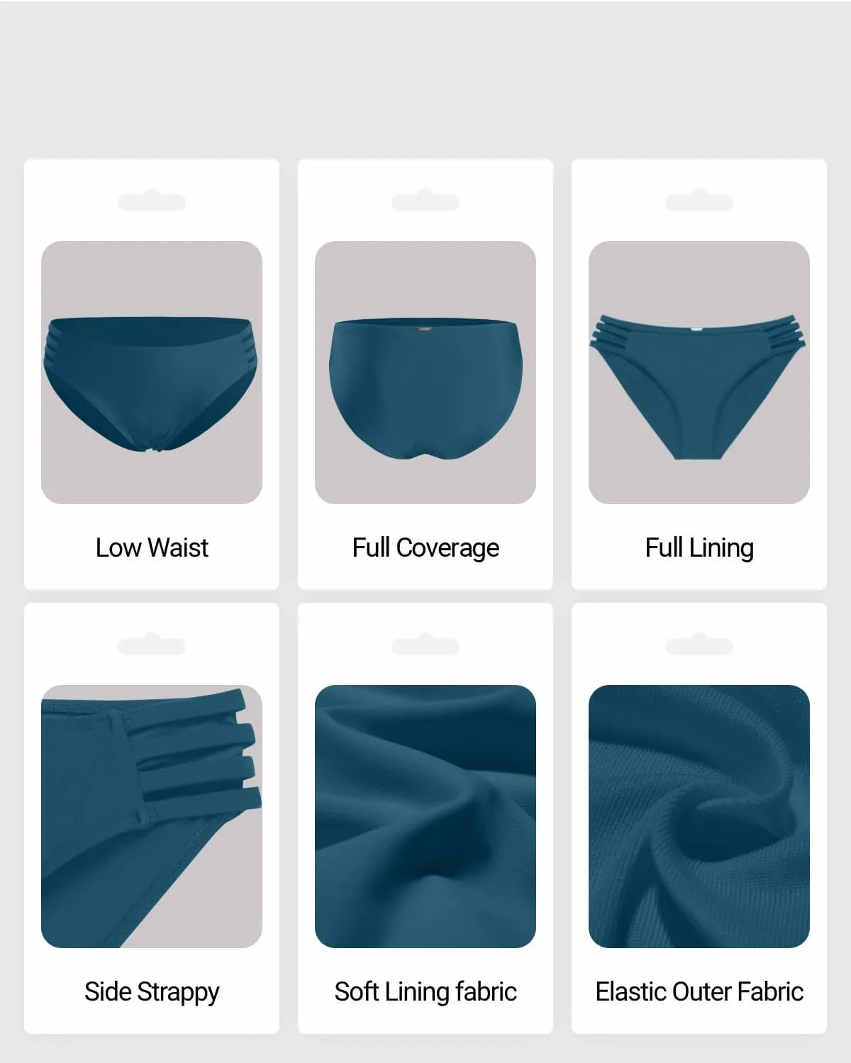Zmart Women Strappy Bikini Bottoms Full Coverage Bathing Suit Swim Low Rise Cutout Swimsuit Bottom